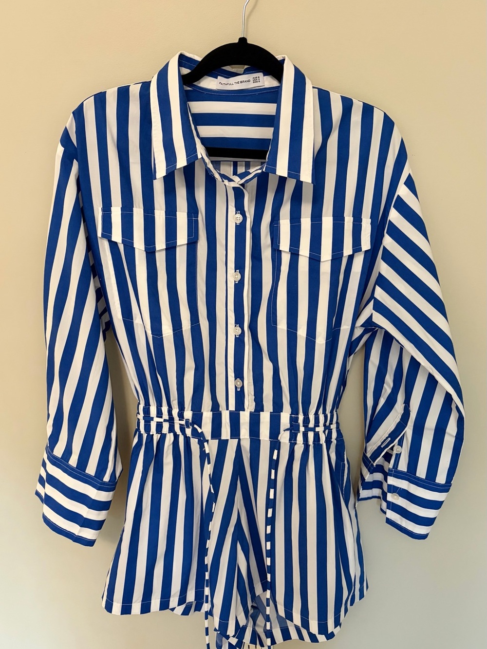 Faithfull the Brand Blue and White Striped Romper